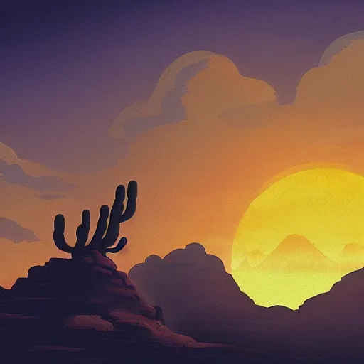 Image similar to sunset in the desert, fantasy art, illustration, animated film, by studio ghibli