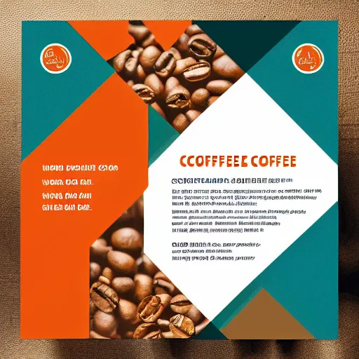 Image similar to square shaped flyer design for a coffee bean roasting company, layout design, teal and orange colour palette, template layout