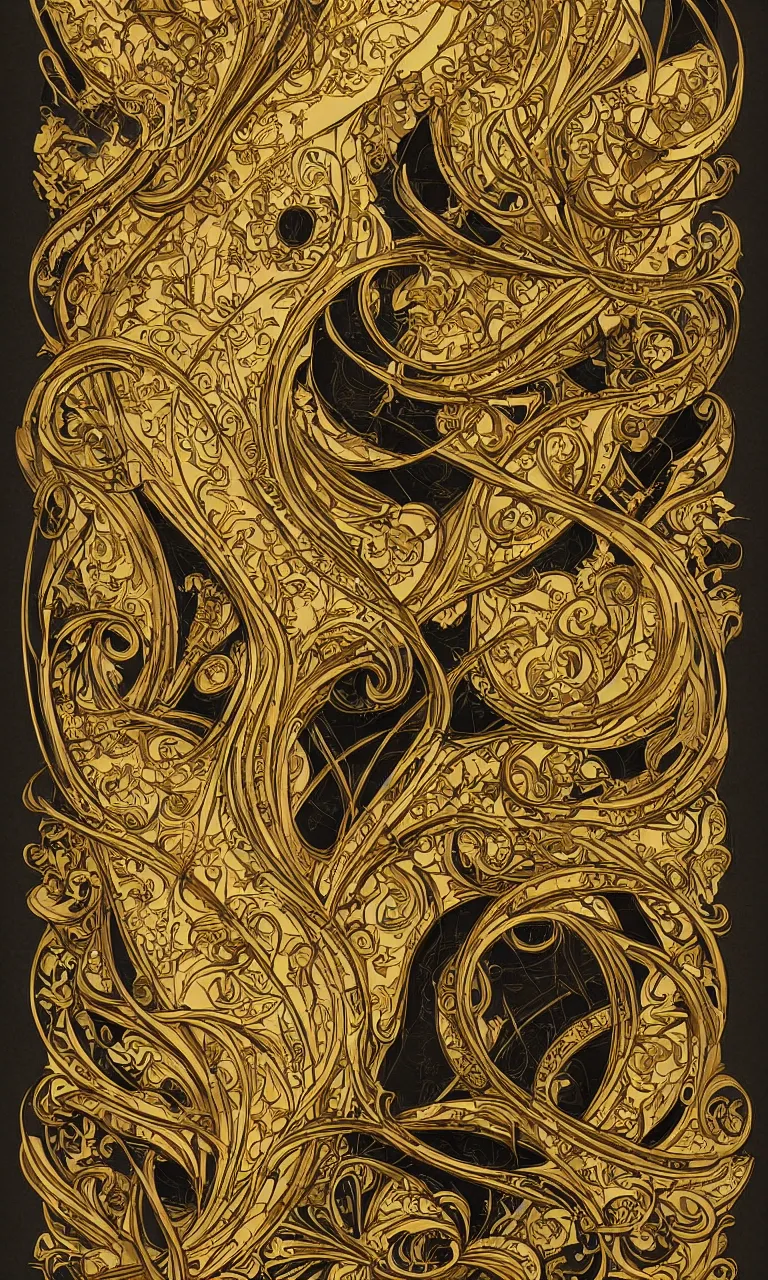 Image similar to an intricate art nouveau canvas frame, with golden entertwined edges and empty black center, highly detailed, artstation, concept art, matte, sharp focus,