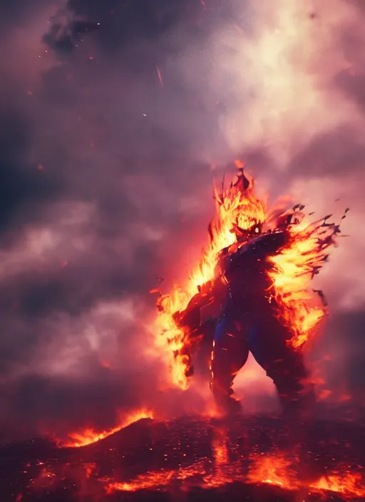 Prompt: Endeavor from my hero academia outraging, flames, dark atmosphere, cinematic shot, intricate, ornate, photorealistic, ultra detailed, realistic, 100mm, photography, octane, high definition, depth of field, bokeh, 8k, artstation