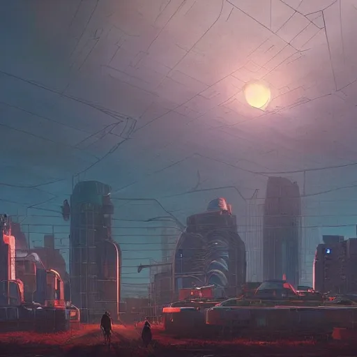 Prompt: A cyberpunk buildings with the sun shining through the clouds in utopia by Simon Stålenhag and Greg Rutkowski,In style of Grant Wood.hyper detailed,8K Resolution,unreal engine 5,Ray Tracing,highly realistic.trending on Artstation