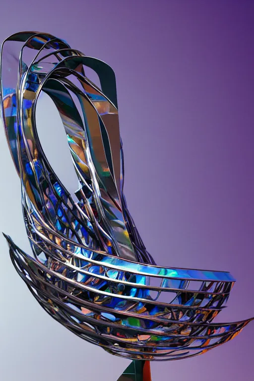 Prompt: metal curved circular sculpture with gestural forms and human parts mixed together into a monumental artwork, lifting up towards heaven, rainbow crystal reflections, style of jack storms, anthony howe, octane render, 4 k