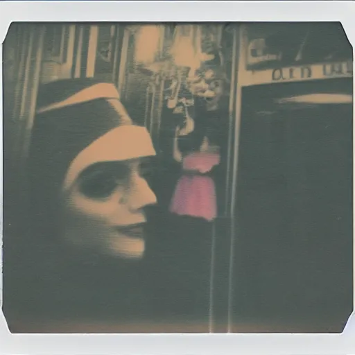 Image similar to expired polaroid of a surreal artsy dream scene, carnival, portrait