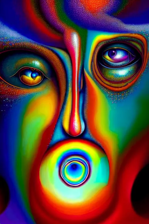 Image similar to hyperrealistic abstract close-up Renaissance psychedelic!! celestial happy! pure creature!! peaceful! kind spirit of nature! beautiful fractal!! eyes! highly detailed concept art eric zener elson peter cinematic hard rainbow lighting high angle hd 8k sharp shallow depth of field endless, inspired by Zdzisław Beksiński Salvador Dali