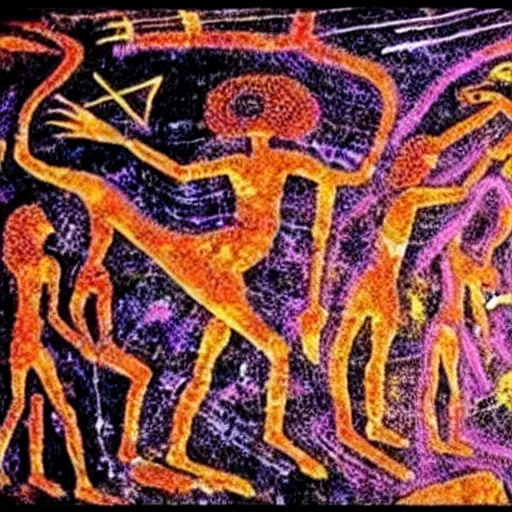 Prompt: psychedelic trance, paleolithic cave painting