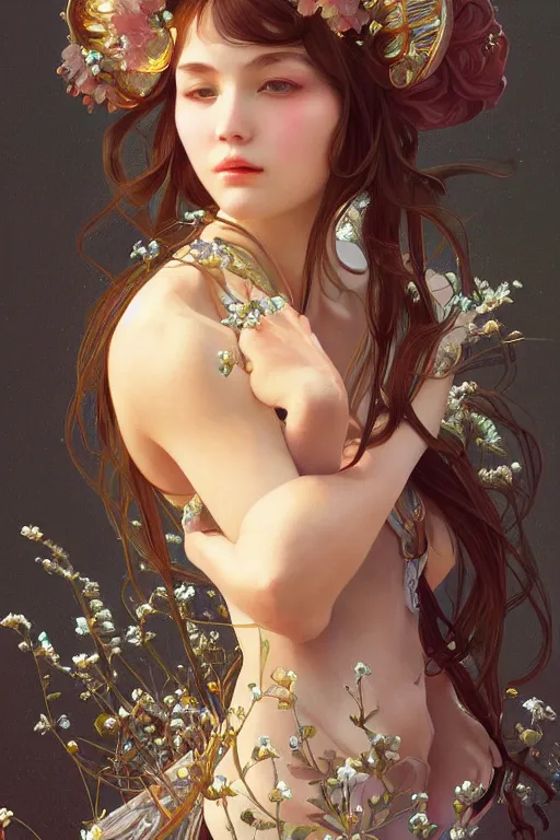 Image similar to hundreds of beetles lined up as a beautiful girl, highly detailed, digital painting, artstation, sharp focus, illustration, art by tan zi and ayanamikodon and alphonse mucha and wlop