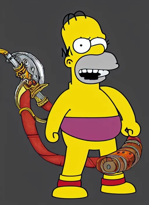 Prompt: Homer Simpson depicted as Kratos God of War, high detailed official artwork