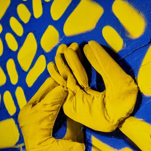 Prompt: yellow gloves giving off light in a school, grafitti art, closeup