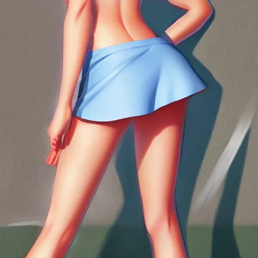 Image similar to full body shot : a very beautiful young blond tennis anime girl, sky blue eyes,, bikini, miniskirt, highly detailed, cinematic wallpaper by stanley artgerm lau