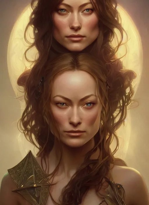 Image similar to photography of a young olivia wilde, deep focus, d & d, fantasy, intricate, elegant, highly detailed, digital painting, artstation, concept art, matte, sharp focus, illustration, hearthstone, magic the gathering, art by artgerm and greg rutkowski and alphonse mucha