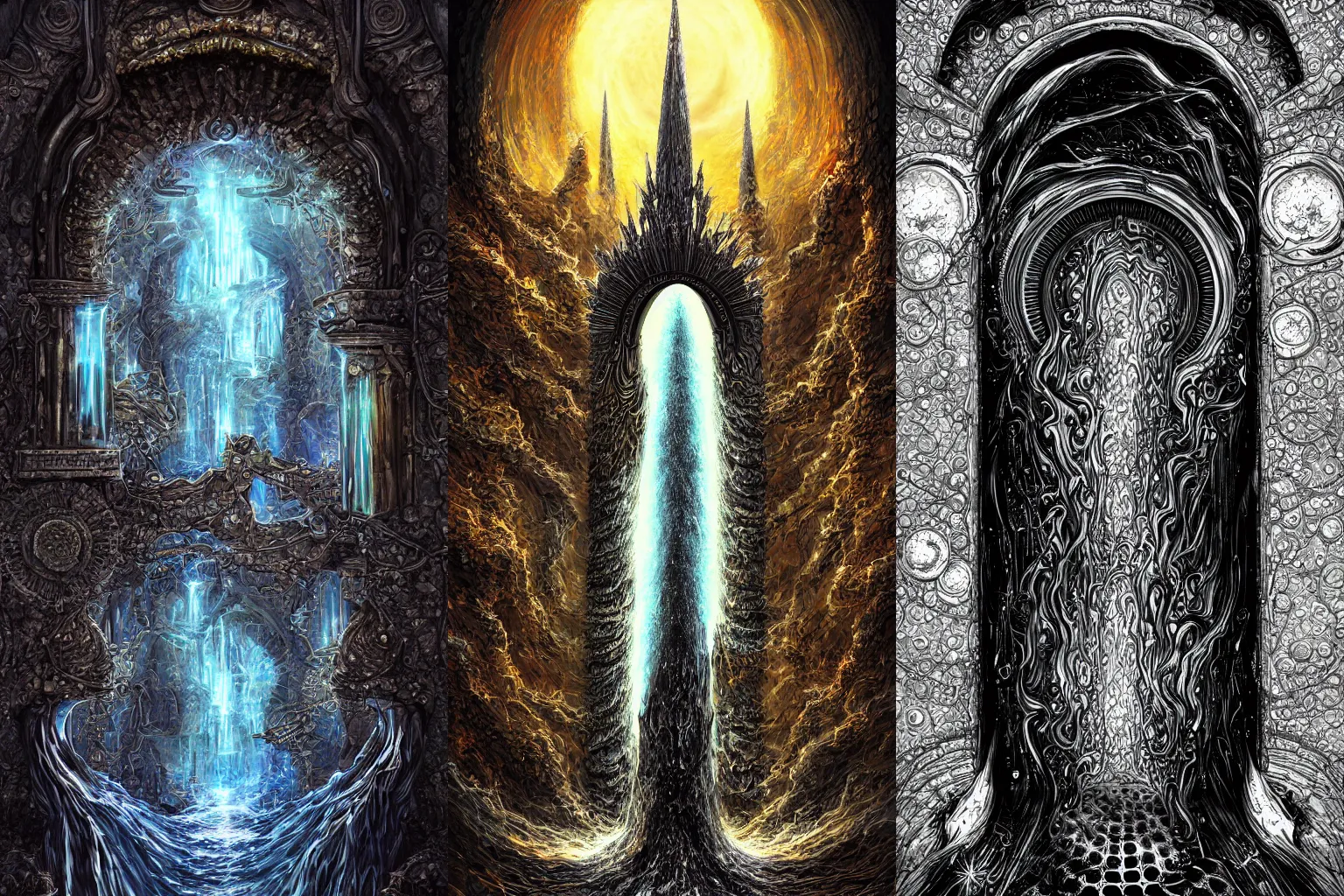 Prompt: the gate to the eternal kingdom of ferrofluid, fantasy, digital art, hd, detailed.