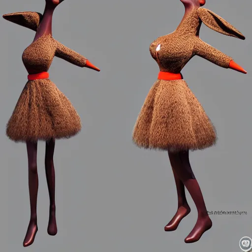 Image similar to beautiful fit female anthropomorphic rabbit wearing dress, full body, ultra realistic, vray, 5 5 mm