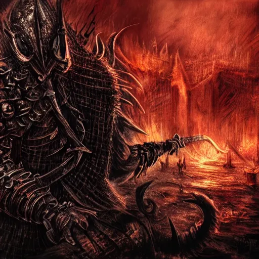 Prompt: chaos, night, rot, blood, epic art, dark souls, highly detailed, intricate background