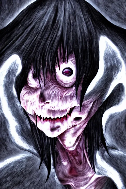 Prompt: angel of death smiling in the dark night, 3 d rendered digital art, by junji ito, sui ishida