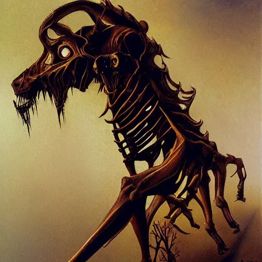 Image similar to portrait of a golden skeletal beast, by Gerald Brom