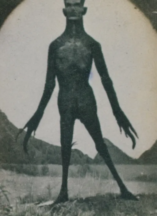 Prompt: vintage photograph of a cryptid striking a pose