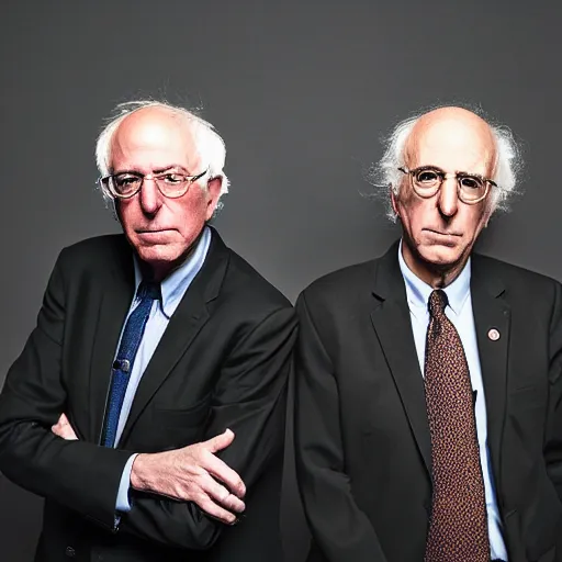 Image similar to portrait of Bernie Sanders and Larry David, annie leibovitz, studio lighting