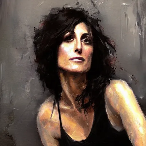 Image similar to face protrait of lisa edelstein, realistic, ultrahd, jeremy mann painting