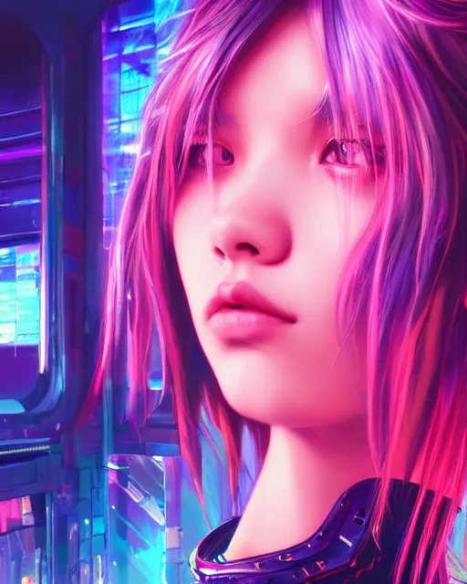 Image similar to beautiful digital painting of lalisa cyberpunk background with high detail, 8 k, stunning detail, neon lights, photo by wlop, artgerm and greg rutkowski and alphonse mucha, unreal engine 5, 4 k uhd