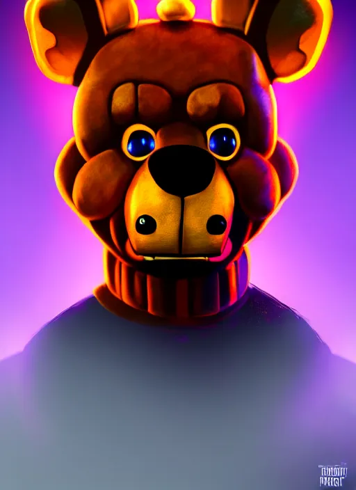 Prompt: portrait of freddy fazbear, glowing lights, highly detailed, digital painting, artstation, concept art, sharp focus, illustration