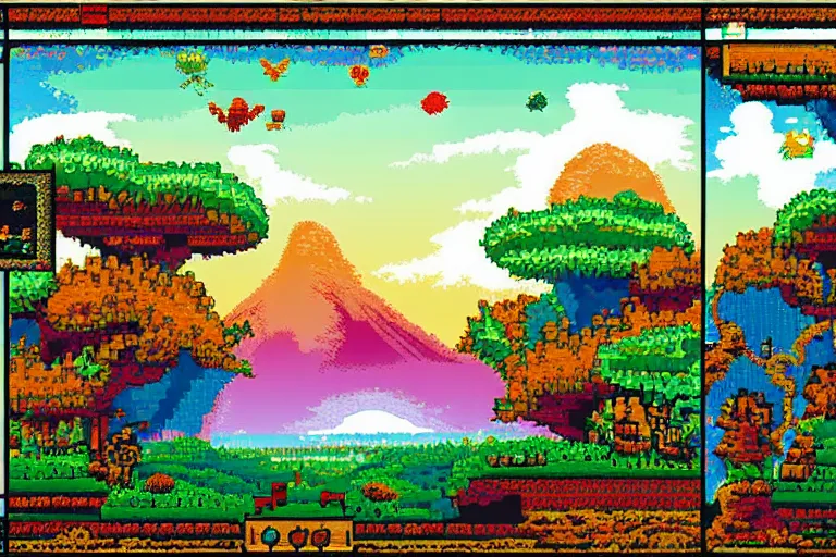 Image similar to pixel art landscape of a beautiful landscape, pixel art