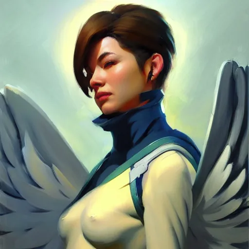 Image similar to greg manchess portrait painting of snufking with angel wings as overwatch character, medium shot, asymmetrical, profile picture, organic painting, sunny day, matte painting, bold shapes, hard edges, street art, trending on artstation, by huang guangjian and gil elvgren and sachin teng