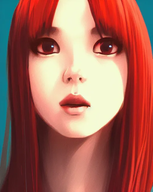 Image similar to a centered portrait of a beautiful nervous girl, ross tran, in the style of ilya kuvshinov. 7 0 mm