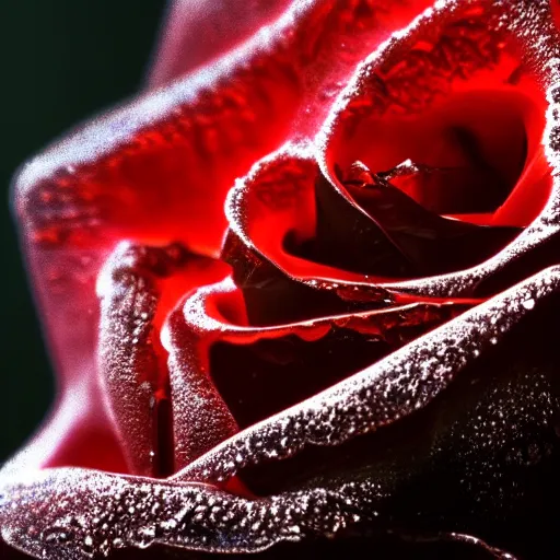 Image similar to award - winning macro of a beautiful black rose made of glowing molten magma