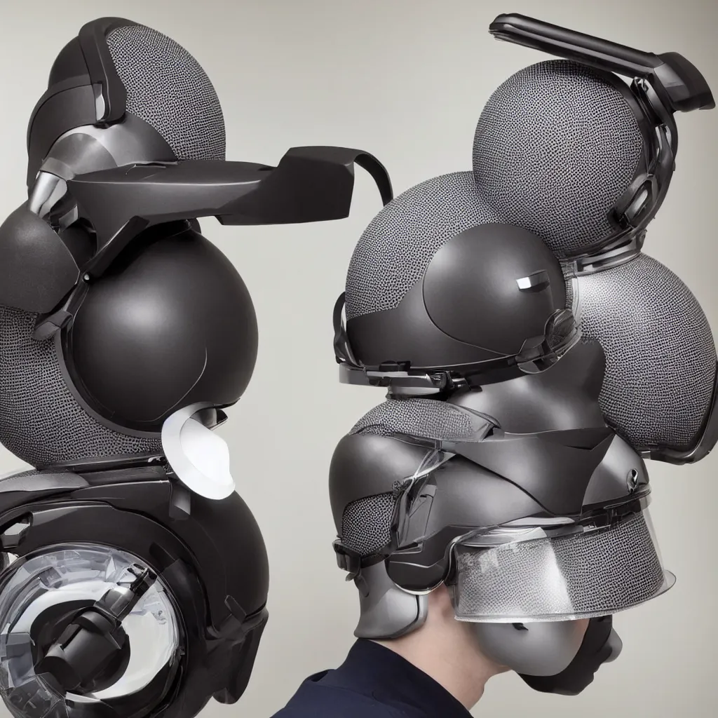 Image similar to product photo : a soundproof helmet by dyson, to be used for video calls