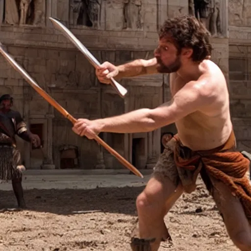 Prompt: film still of King David Slaying Goliath (2012)