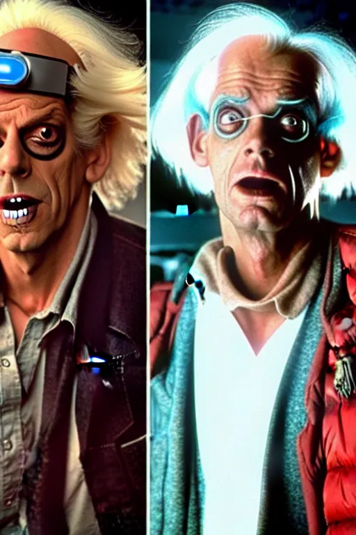 Image similar to a man who looks like christopher lloyd as doc brown back to the future, flux capacitor