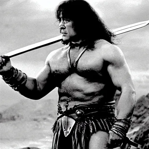 Prompt: Danny DeVito as Conan the barbarian, film still