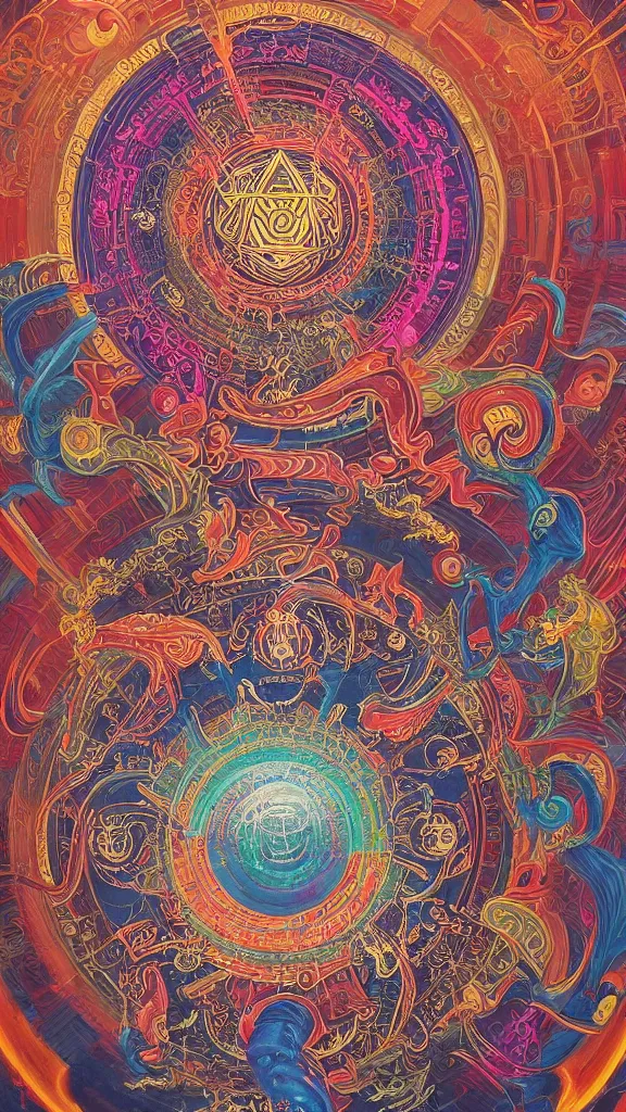 Image similar to yantra, tibetan thangka, giant mandala made up of intricate neon line work, cyberpunk angel and demon heavenly battle, flowing pieces of cloth tapestry, peter mohrbacher, Alma Thomas, 8K Resolution, High Details, secondary colours, ornate, mandala, retro-futurism artstation, perfect symmetry,