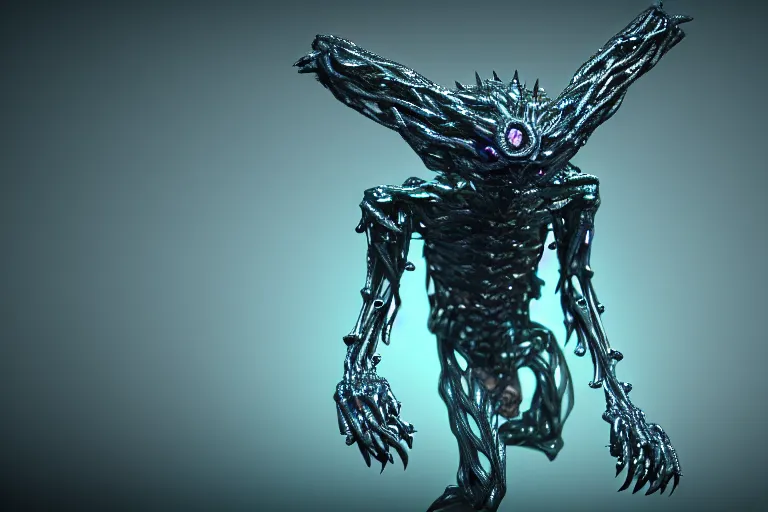 Prompt: diamond creature made out of a humanoid nervous system with large meaty spikes all over the body, cinematic, volumetric lighting, f 8 aperture, cinematic eastman 5 3 8 4 film, photorealistic