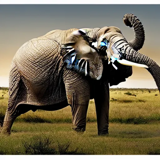 Prompt: a highly detailed panoramic photo by annie leibowitz of the serengeti, with in the background a headless elephant. 8 k, super resolution