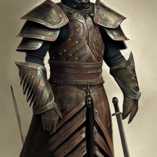 Image similar to armor concept medieval European with subtle Japanese hints made of steel and leather, concept art, armor