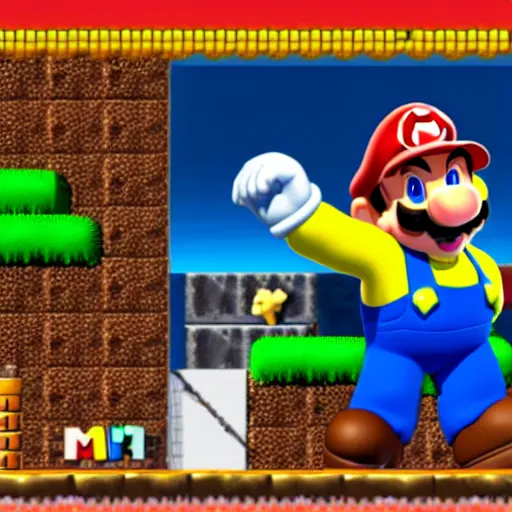 Prompt: dwayne the rock johnson as mario screenshot from mario game