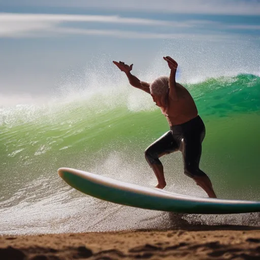 Prompt: an elderly man surfing a wave of baked beans, 🏄♂,, 🌊, canon eos r 3, f / 1. 4, iso 2 0 0, 1 / 1 6 0 s, 8 k, raw, unedited, symmetrical balance, wide angle