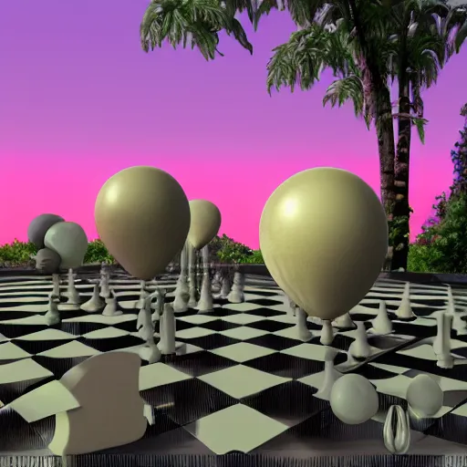 Prompt: 3d raytraced render from 1996, David Friedrich, giant marble chess pieces, gold rings, liminal spaces, party balloons, checkered pattern, mirrors, David Friedrich, award winning masterpiece with incredible details, Zhang Kechun, a surreal vaporwave vaporwave vaporwave vaporwave vaporwave painting by Thomas Cole of an old pink mannequin head with flowers growing out, sinking underwater, highly detailed