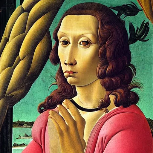 Image similar to a philosopher monkey pondering!!!!!!!!! intensely, portrait, by sandro botticelli