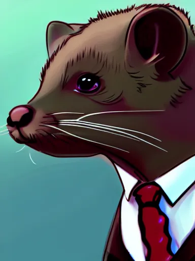 Image similar to beautiful furry art of ferret in smoking, in a formal suit, high quality, detailed, digital art