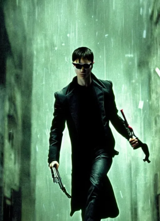 Image similar to film still of Daniel Radcliffe as Neo in The Matrix, 4k