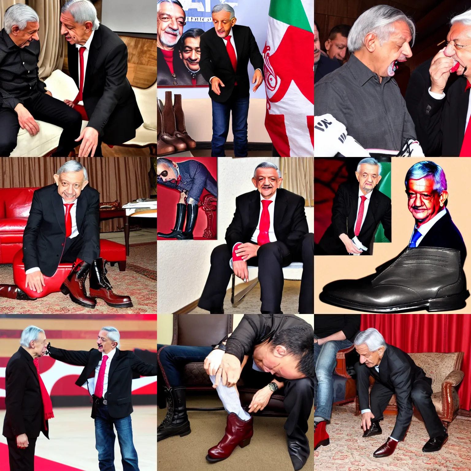 Prompt: damian alcazar licking amlo's boots