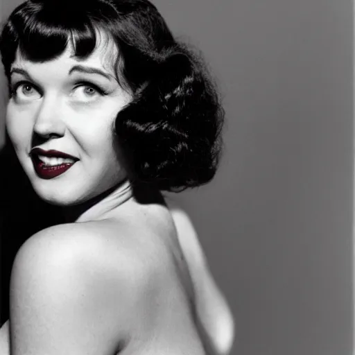 Prompt: betty page as a real person photo by annie leibovitz