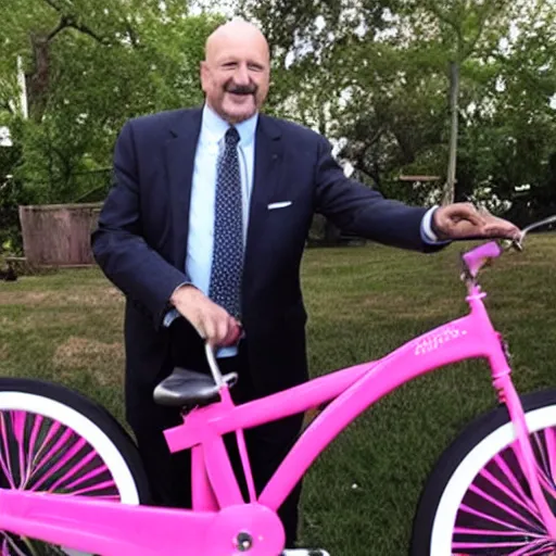 Prompt: Jim Cramer loves his new pink bicycle