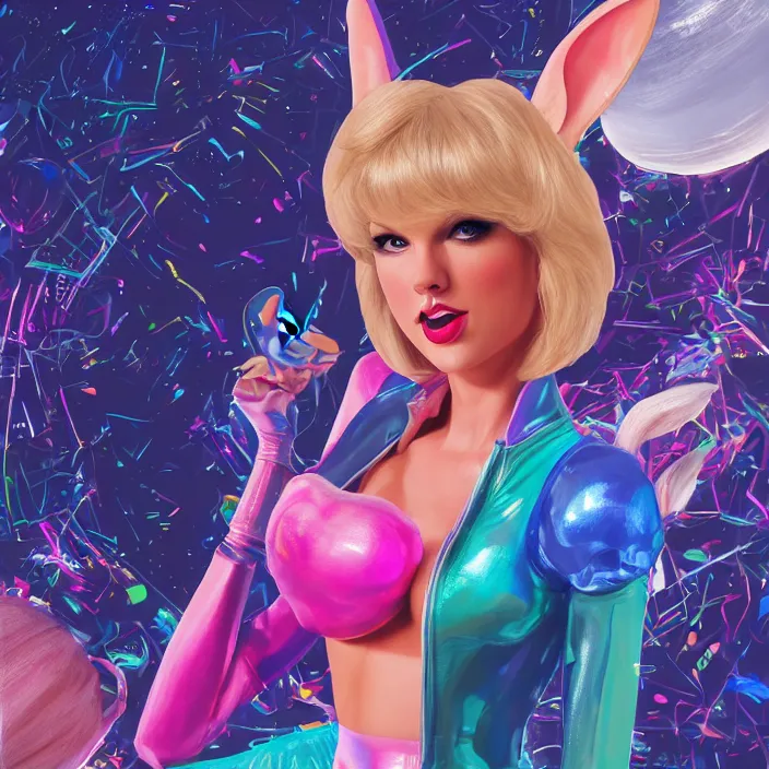 Image similar to portrait of Taylor Swift as Lola Bunny in Space Jam 1996. intricate abstract. intricate artwork. by Tooth Wu, wlop, beeple, dan mumford. octane render, trending on artstation, greg rutkowski very coherent symmetrical artwork. cinematic, hyper realism, high detail, octane render, 8k, iridescent accents