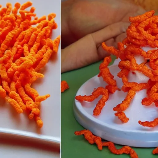 Image similar to a flaming hot cheetos cheese volcano