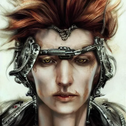 Image similar to portrait, headshot, insanely nice hair style, dramatic hair color, digital painting, of a old 17th century, old cyborg merchant, amber jewels, baroque, ornate clothing, scifi, realistic, hyperdetailed, chiaroscuro, concept art, art by Franz Hals and Jon Foster and Ayami Kojima and Amano and Karol Bak,