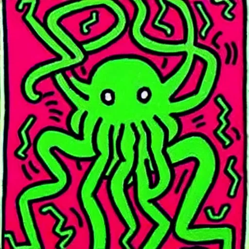 Image similar to detailed painting of cthulhu, by keith haring and junji ito