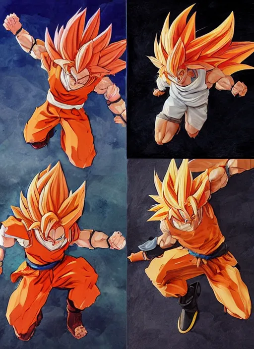Image similar to semi reallistic gouache gesture painting, by yoshitaka amano, by Ruan Jia, by Conrad roset, by dofus online artists, detailed anime 3d render of gesture painting of Crono as a super Saiyan, young Crono blond, Crono, Dragon Quest, Crono, goku, portrait, cgsociety, artstation, rococo mechanical, Digital reality, sf5 ink style, dieselpunk atmosphere, gesture drawn